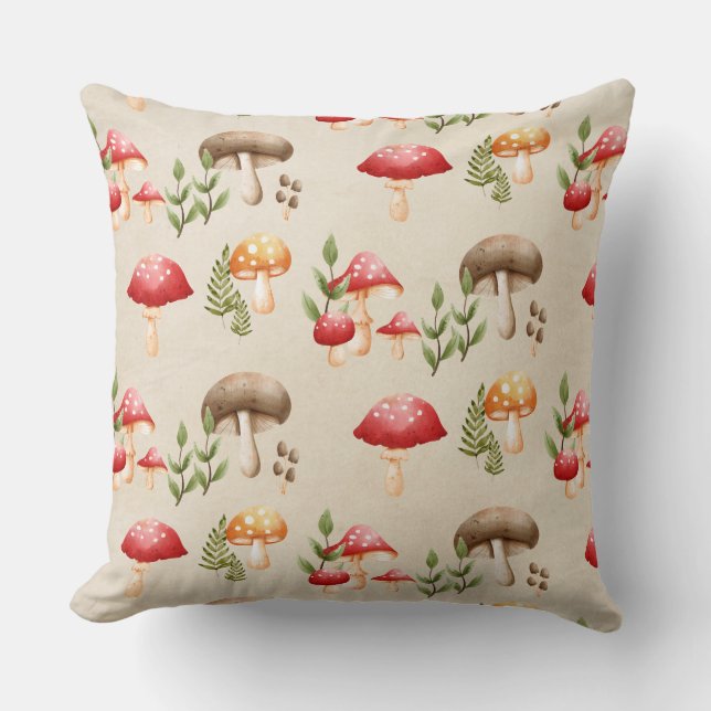 Coussin Champignons et feuillage forestier (Recto)