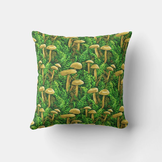 Coussin Champignons et fougères sur le sol forestier (Verso)
