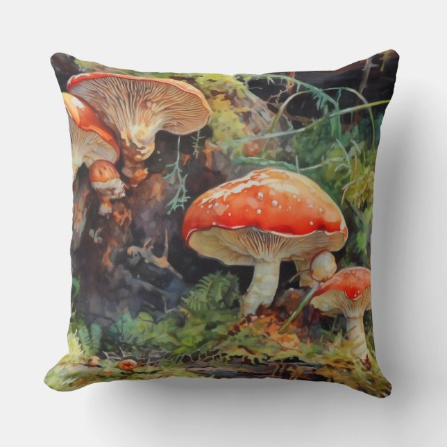 Coussin Champignons et loges Cottagecore (Recto)