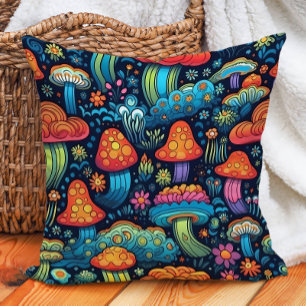 Coussin Champignons Groovy Rétro Vintage Fantaisiste
