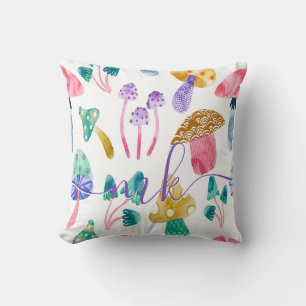 Coussin Champignons mignons à l'aquarelle