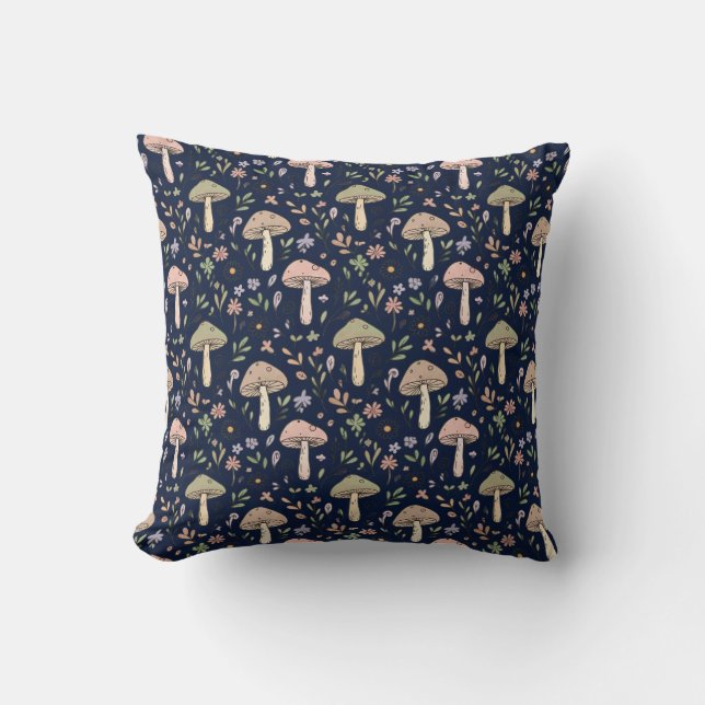 Coussin Champignons Navy Profond Sans Couture Académie Som (Recto)