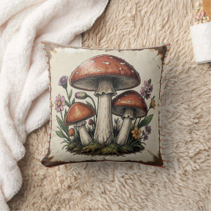 Coussin Champignons Rétro et Fleurs Vibes Rétro
