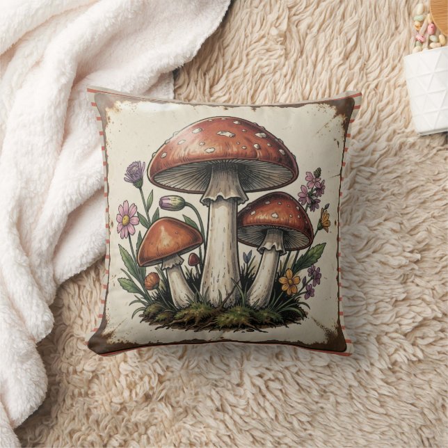 Coussin Champignons Rétro et Fleurs Vibes Rétro (Couverture)
