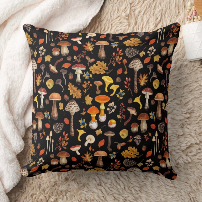 Coussin Champignons sauvages sur le noir (Couverture)