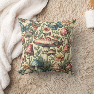 Coussin Champignons vintages, Fleurs, Papillons, Scrapbook