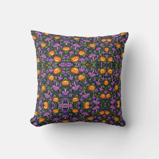 Coussin Champignons Violets Jardin de Citrouilles Hallowee (Recto)