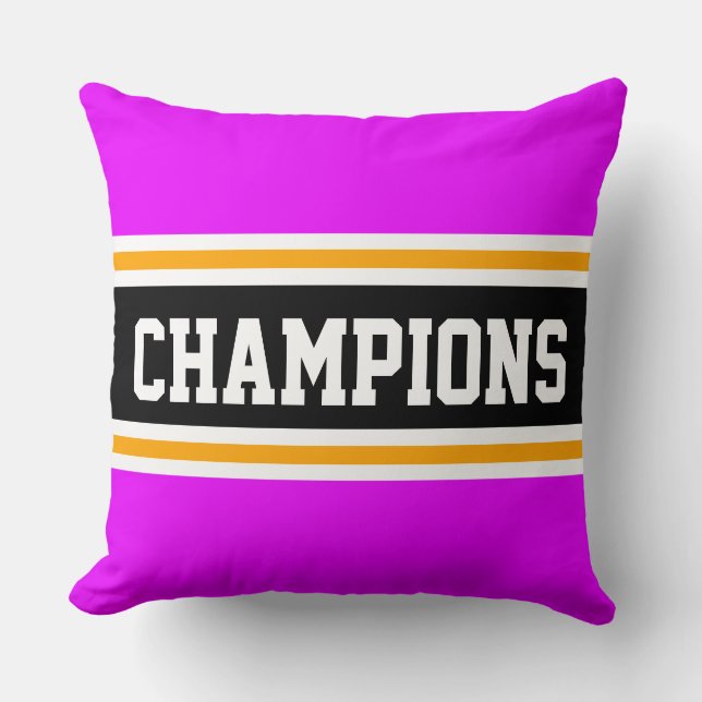 Coussin CHAMPIONS Gras Bright rose noir rayures athlétique (Recto)