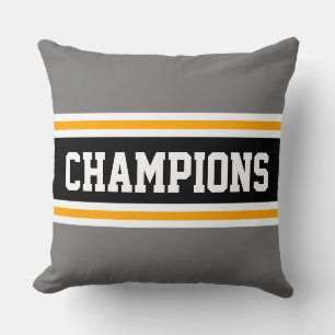 Coussin CHAMPIONS Sport amusant Gris noir rayures athlétiq