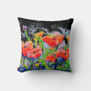 Coussin Champs de coquelicot -aquarelle florale