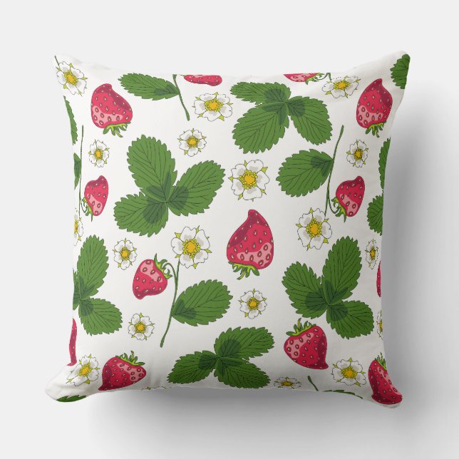 Coussin Champs de fraises en blanc (Recto)