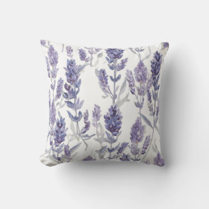 Coussin Champs de Lavande   Motif de Fleur Aquarelle Viole