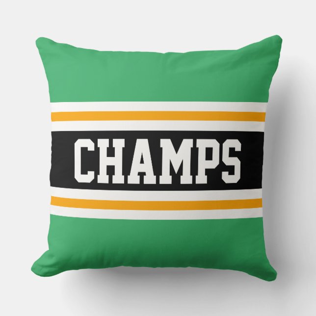 Coussin CHAMPS Sportif Vert clair Noir Jaune rayures (Recto)