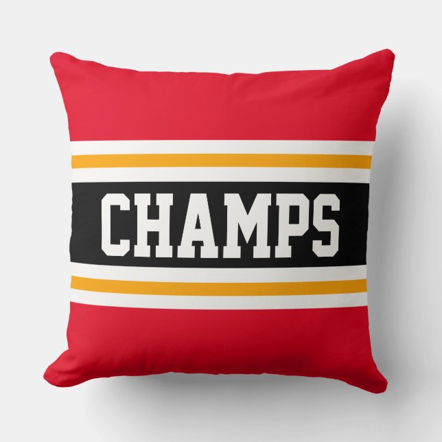 Coussin CHAMPS Sporty Rouge clair Noir Jaune rayures (Recto)
