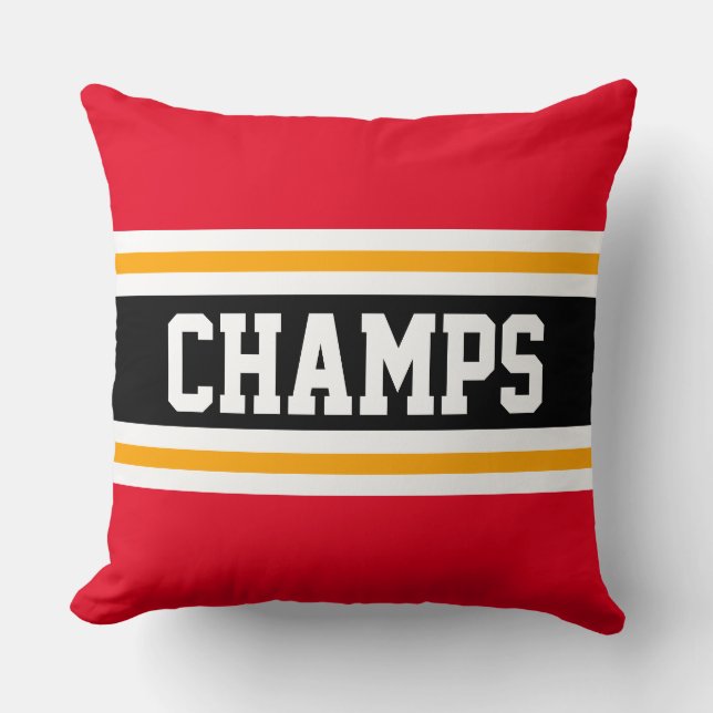 Coussin CHAMPS Sporty Rouge clair Noir Jaune rayures (Recto)