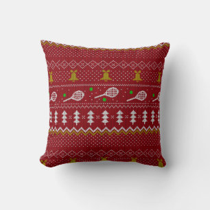 Coussin Chandail de Noël de Tennis Motif tricoté Rouge Noë