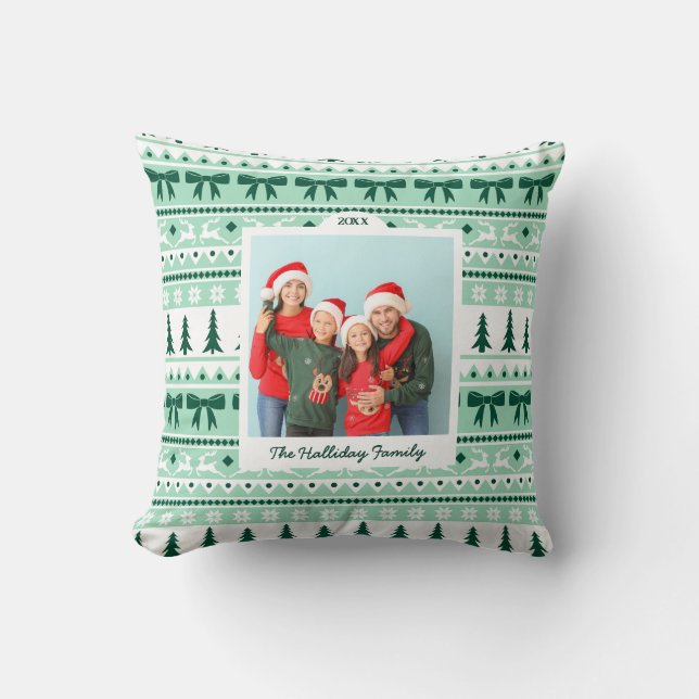 Coussin Chandail de Noël Motif et 2 famille de photos (Recto)