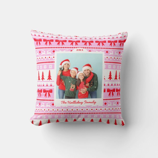 Coussin Chandail de Noël Motif et 2 famille de photos (Recto)