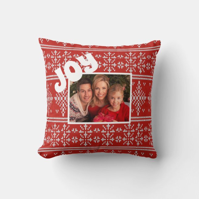 Coussin Chandail de Noël Rouge Knit Motif Photo personnali (Recto)