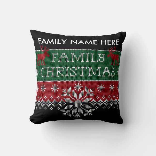 Coussin Chandail laid personnalisé de Noël de famille (Recto)