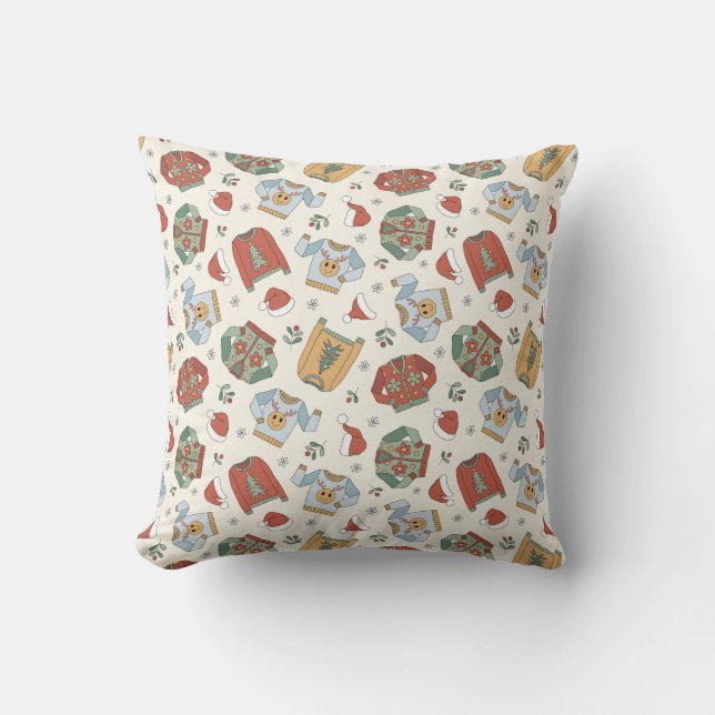 Coussin Chandails de Noël et Motif Casquette (Recto)