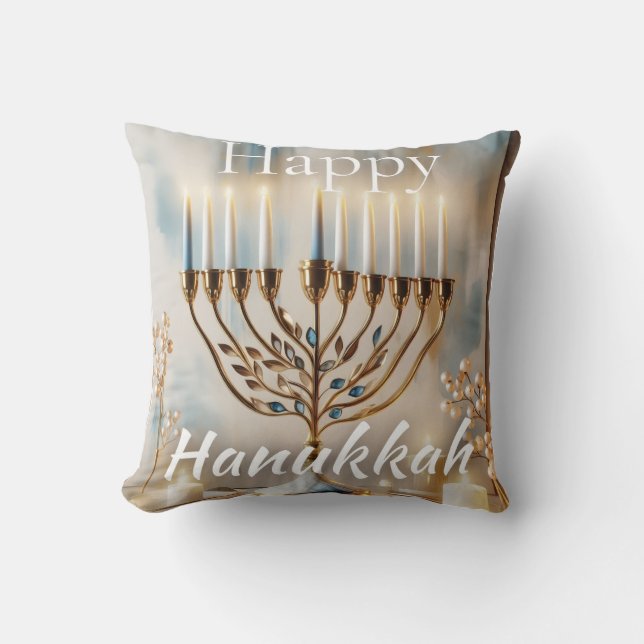 Coussin Chandeleur de Hanukkah aquarelle moderne luxe  (Recto)