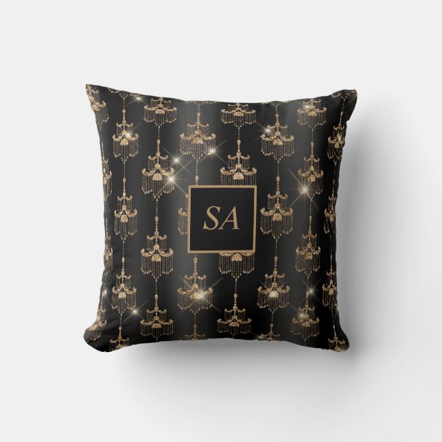Coussin Chandelier Monogramme Gold Sparkle Noir (Recto)