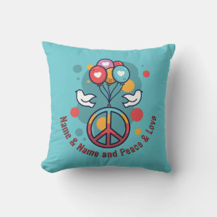 Coussin Changer de nom Texte Paix Amour Boho Hippie Doves