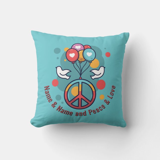 Coussin Changer de nom Texte Paix Amour Boho Hippie Doves (Recto)