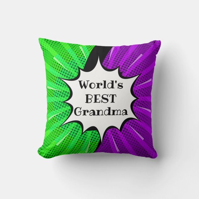 Coussin Changer de nom Worlds Best Grandma Green Purple Co (Recto)