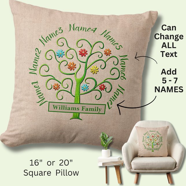 Coussin Changez les noms Grand-enfants Famille Arbre de vi (Créateur téléchargé)