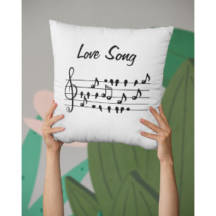 Coussin Chanson d'amour Oiseau Notes Art Noir Blanc