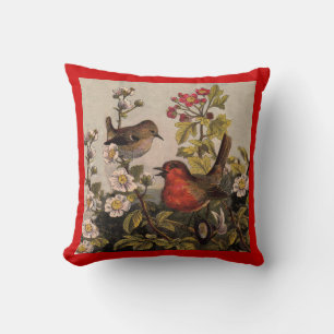 Coussin Chant d'oiseaux du printemps vintage botanique flo