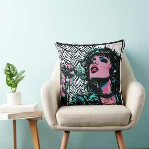 Coussin Chanteur Pop Art Amateurs de Musique Rose Sarcelle