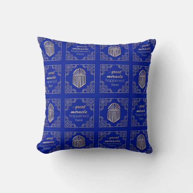 Coussin Chanukah/Hanoukka Art Déco Gold Blue Dreidels (Recto)