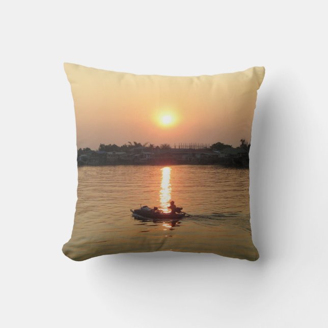 Coussin Chao Phraya River Sunset ... Ayutthaya, Thaïlande (Recto)