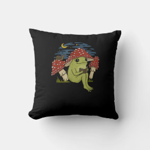 Coussin Chapeau de champignon de grenouille lisant un livr