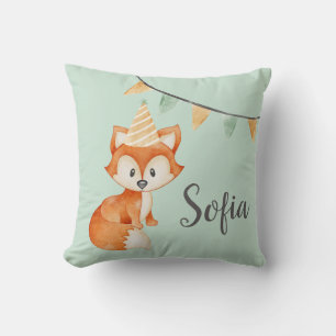 Coussin Chapeau de fête de bois mignon renard Joyeux Anniv