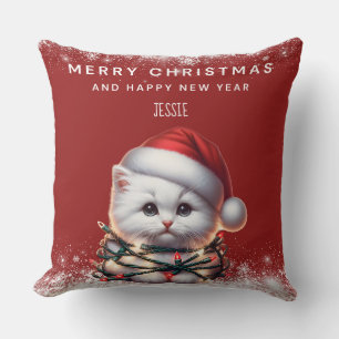Coussin Chapeau de Noël de kitten personnalisé