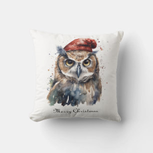 Coussin Chapeau de Père Noël en peinture à l'eau de chouet