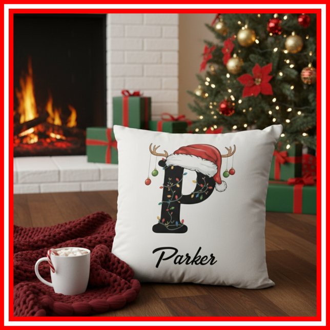 Coussin Chapeau de Santa en bois de cerf de Noël de famill (Créateur téléchargé)