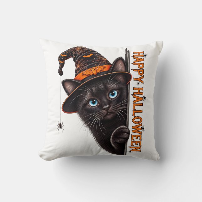 Coussin Chapeau de sorcière de chat noir effrayant Hallowe (Recto)