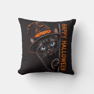 Coussin Chapeau de sorcière de chat noir effrayant Hallowe
