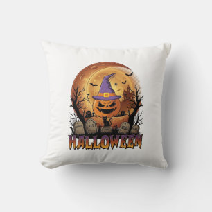 Coussin Chapeau de sorcière de citrouille d'Halloween Chat