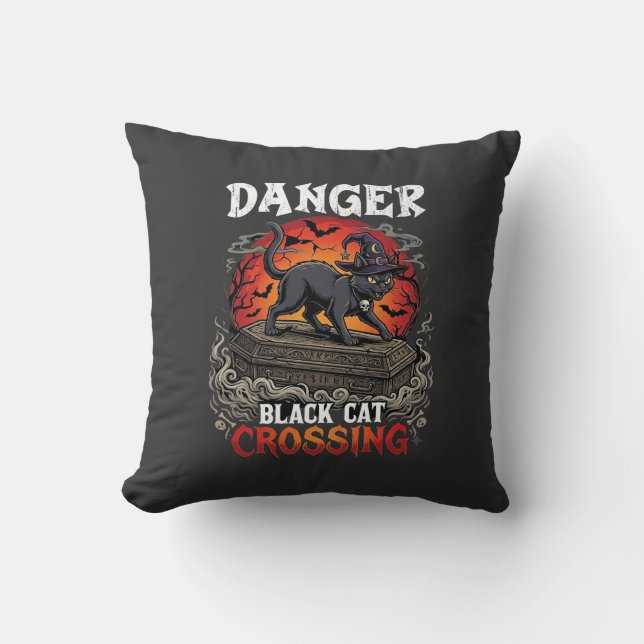 Coussin Chapeau de sorcière de Halloween Danger Black Cat  (Recto)