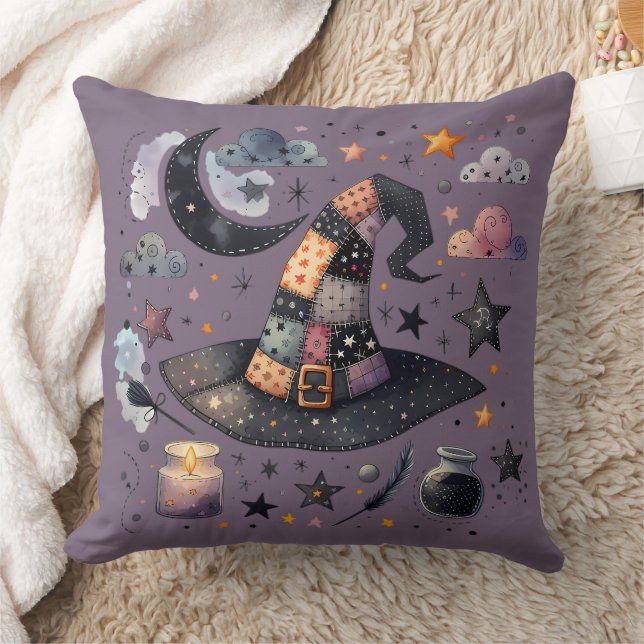 Coussin Chapeau de sorcière fantaisiste et magie céleste (Couverture)