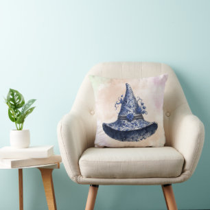 Coussin Chapeau de Sorcière Floral Bleu & Nuages Pastels H