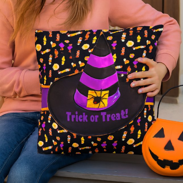 Coussin Chapeau de sorcière Halloween / Trick or Treat (Add cozy ambiance to your porch with outdoor Halloween Pillow)
