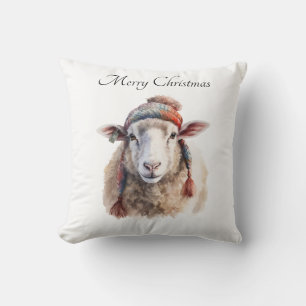 Coussin Chapeau d'hiver Mouton de Noël Texte personnalisé