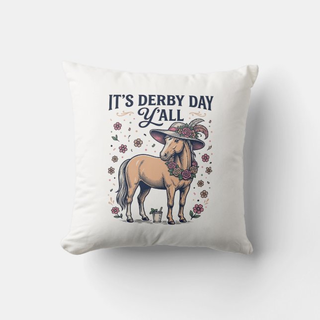 Coussin Chapeau Floral de Cheval de Derby Day Y’all (Recto)